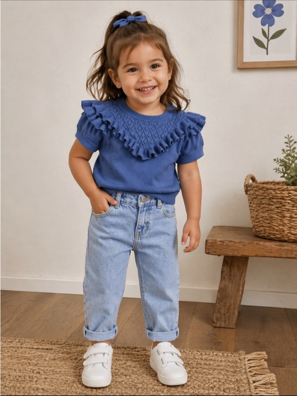Janie and Jack Blue Ruffle Knit Top